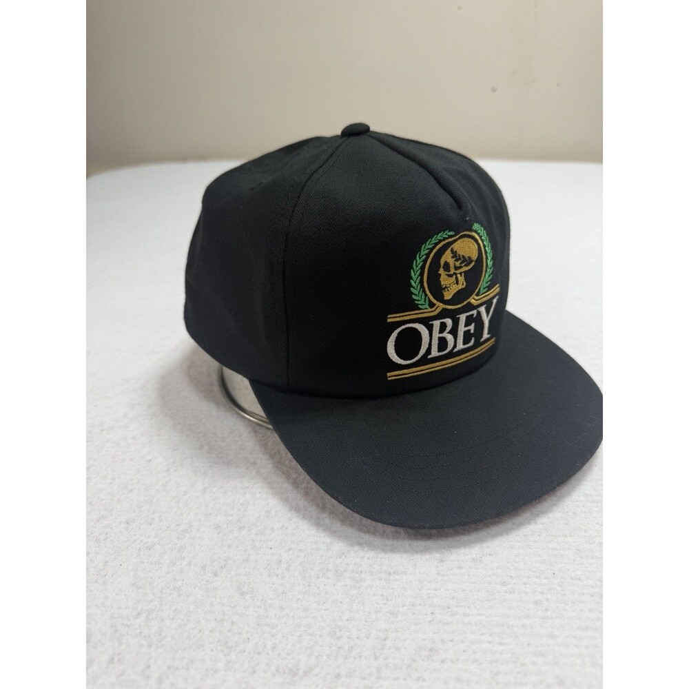 Obey Skull Laurel Wreath Black Snapback Hat 100% Cotton Since 1989 OSFA - Picture 6 of 8
